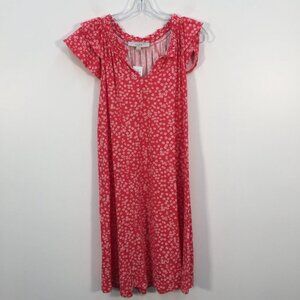 LOFT Pink & White Floral Butterfly Sleeve Dress sz XS